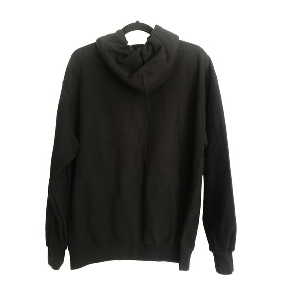 WOMENS BLACK FRONT GRAPHIC PULLOVER LONG SLEEVE HOODIE SWEATER SIZE LARGE - Picture 2 of 6